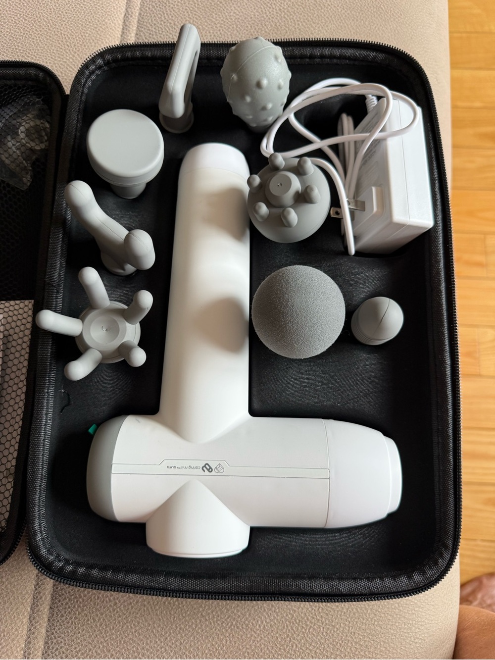 Aura White Percussion Massage Gun with Multiple Attachment Heads